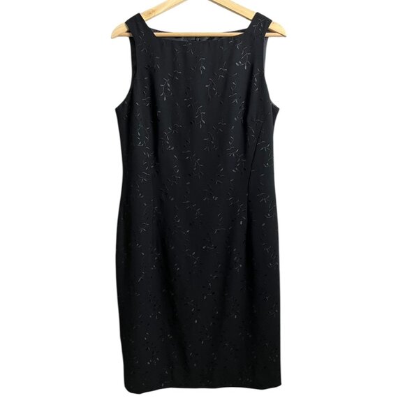 Vintage Floral Embroidered Sheath Dress Black Size 12 90s Gothic Vampire Y2K - Picture 3 of 10